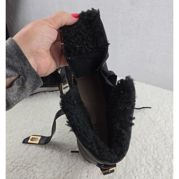 Ankle Boots Urban Hiking Black Lace-Up ARI Justfab Faux Shearling Gold Tone Buck - Picture 11 of 15
